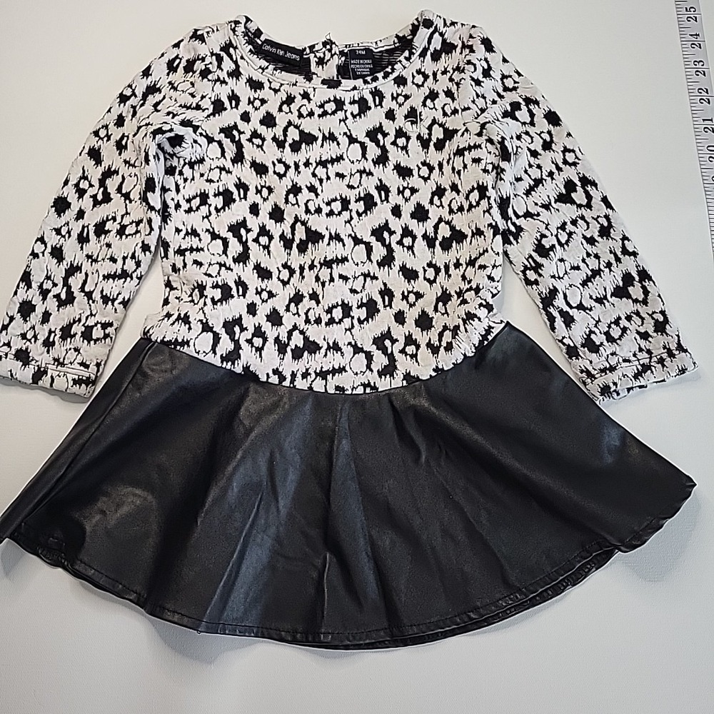 CALVIN KLEIN Jeans Toddler Girl's Animal Print Faux Leather Dress Size 24mo